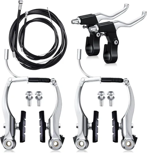 Miniatura 7 de Juego completo de frenos de bicicleta, negro delantero y trasero bicicleta MTB híbrido freno interior y exterior cables y palanca kit incluye pinzas