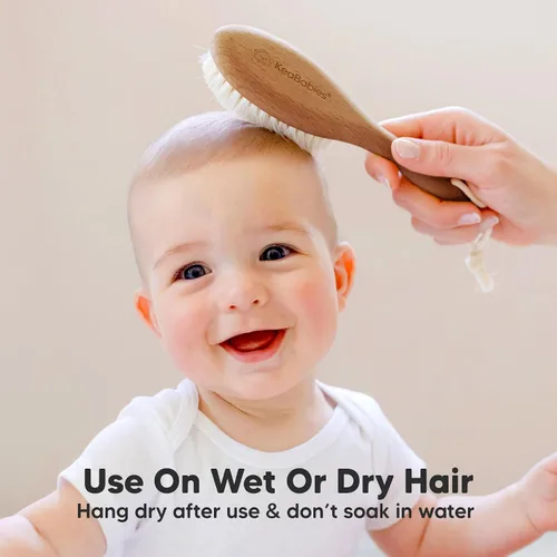 Miniatura 6 de Cepillo de madera para el pelo del bebé para niñas y niños, cepillo de cuna para bebés, cerdas suaves de cabra, peine perfecto para el cuero Nogal