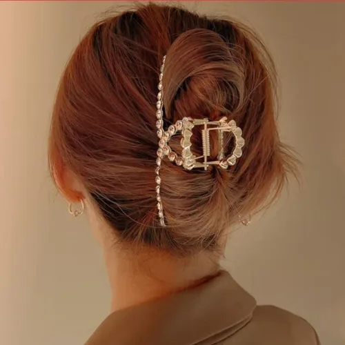 Miniatura 7 de Pinzas para el cabello con diamantes de imitación, 4.4 pulgadas, clip de mandíbula de imitación de metal vintage para mujer, pinza antideslizante