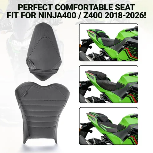 Miniatura 2 de Almohadilla de Asiento para Motocicleta Delantero Conductor Trasero Pasajero para Kawasaki Ninja400 Z400 2018 2019 2020 2021 2022 2023 2024 2025
