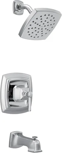 Miniatura 2 de Moen Conway Chrome Posi-Temp Juego de Grifo para Tina y Ducha con Cabezal Cuadrado, Manija de Palanca de Ducha y Boca de Tina, Válvula Incluida
