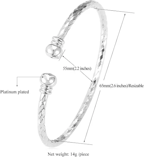 Miniatura 3 de U7 delicado brazalete de puño simple de platino bañado en oro real de 18K, joyería moderna.