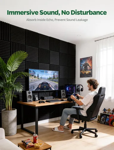 Miniatura 6 de Paneles de espuma a prueba de sonido para paredes, amortiguadores y absorbentes insonorizantes para estudio, paquete de 8 azulejos acústicos MLV
