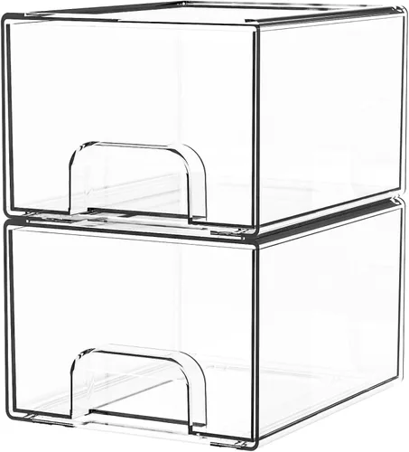 Miniatura 15 de Yieach Cajones de almacenamiento apilables transparentes de 12.1 pulgadas de ancho, paquete de 2 organizadores de cajones acrílicos para accesorios