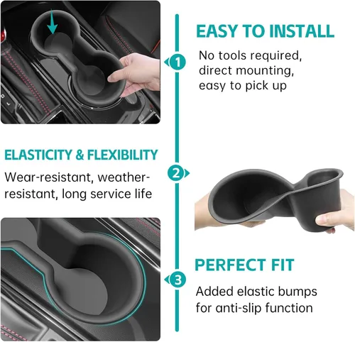 Miniatura 6 de Organizador de portavasos compatible con accesorios Chevy Equinox 2018-2024, sin ruido, a prueba de agua y polvo, TPE inserto para consola