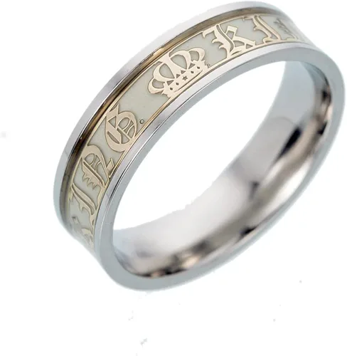 Juego de anillos que brillan en la oscuridad, tamaño King Queen para él y su plata de acero inoxidable a juego para parejas, anillos de aurora,