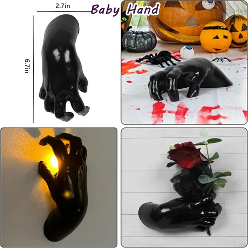 Miniatura 5 de DAZONGE Decoraciones de Halloween para interiores y exteriores, paquete de 3 manos espeluznantes que se extienden montadas en la pared con velas