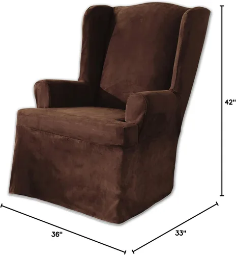 Miniatura 5 de SURE FIT funda para silla con alas y cojín en T de gamuza suave, de una pieza, ajuste relajado, poliéster, lavable a máquina, color chocolate