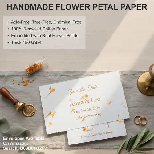 Miniatura 2 de Wanderings Papel hecho a mano con pétalos de flores reales – 4 x 6 pulgadas – Grosor 150 GSM – Paquete de 50 – Tarjetas de lugar, tarjetas de nombre