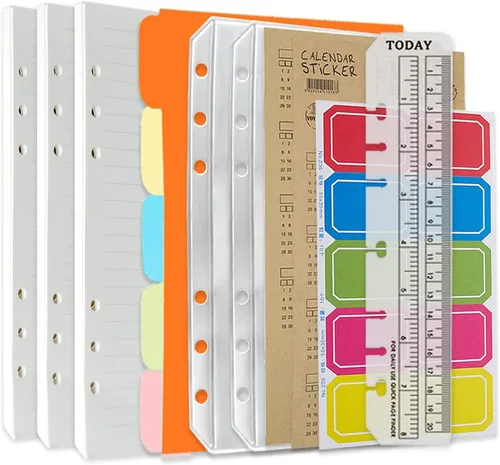 DY.2ten Juego de cuadernos recargables, paquete de 3 papeles de repuesto forrados, bolsillos transparentes con cremallera, divisores, pestañas de