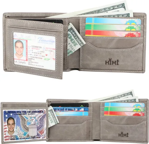 Miniatura 3 de Billetera para hombrecon RFID bloqueo plegable en 3, piel genuina, cartera con 2ventanas para identificación