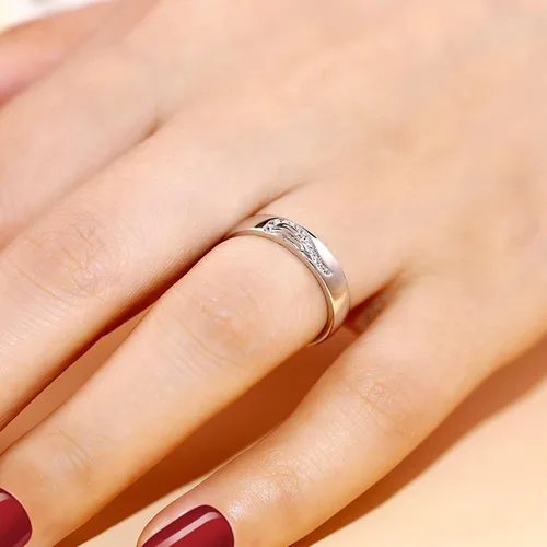 Miniatura 7 de Jeulia Anillo de plata de ley para mujer, con forma de corazón, dos tonos, con incrustaciones de alas de ángel, para parejas, boda, compromiso