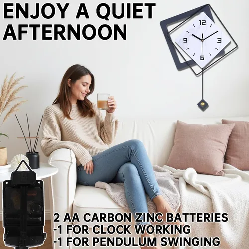 Miniatura 4 de Reloj de pared con péndulo, cuarzo de calidad silenciosa, funciona con pilas, relojes de pared grandes modernos de metal para sala de estar, cocina