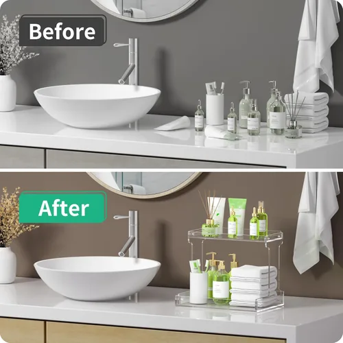 Miniatura 4 de NPPLUS Organizador de encimera de baño, estante de almacenamiento de acrílico transparente de 2 niveles para organizador de encimera de baño
