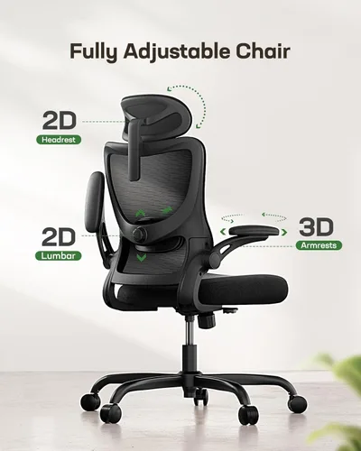 Miniatura 3 de Marsail - Silla ergonómica de oficina - Silla de escritorio con respaldo alto de malla y soporte lumbar ajustable, silla giratoria con ruedas, Negro