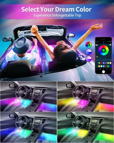 Miniatura 6 de YM E-Bright Tiras de luces LED RGB para automóvil con control de aplicación, mando a distancia inteligente, interior de neón debajo del salpicadero