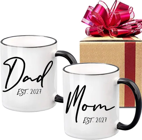 Dnuiyses EST 2027 - Tazas para papá y mamá, regalos de taza para padres nuevos, regalos para el día de la madre, regalo para el padre por primera