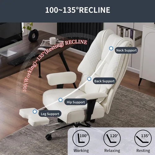 Miniatura 5 de EXCEBET Silla de oficina grande y alta de 400 libras de ancho, sillas de oficina ejecutivas de cuero con respaldo alto con reposapiés, soporte