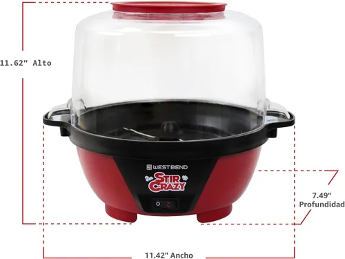 Miniatura 6 de West Bend Stir Crazy - Máquina de palomitas de maíz con aceite caliente, máquina para hacer palomitas de maíz con tapa grande para tazón de servir