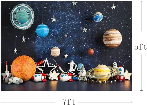 Miniatura 3 de MEHOFOND Fondo de fotografía del espacio exterior de 7 x 5 pies, universo, planeta, estrella, galaxia, astronauta, cohete, decoración de fiesta