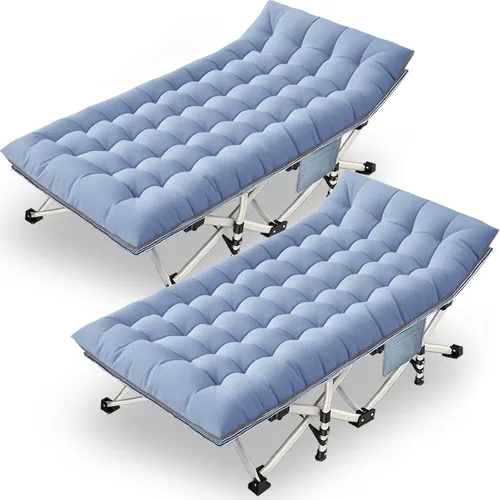 Miniatura 7 de Paquete de 2 catres de camping con colchón para dormir con almohadilla cómoda, cama de campamento resistente para adultos, catre plegable para casa