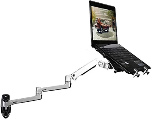 XSJ8013WT Soporte de pared para computadora portátil, brazo ultra largo, resorte mecánico de aluminio, movimiento completo, soporte para monitor de