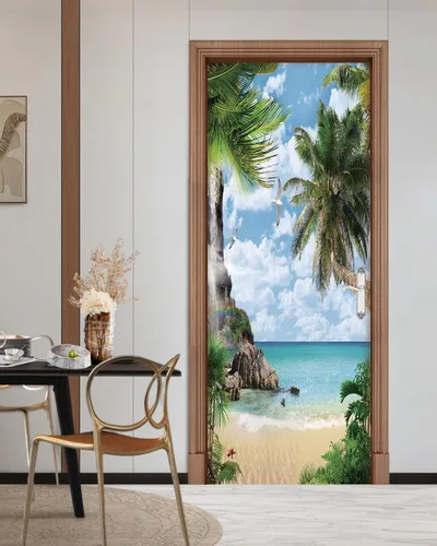 Miniatura 6 de FLFK Adhesivo mural para puerta, playa, despegar y pegar, tamaño combinado 30.3 x 78.7 pulgadas, dividido en 2 piezas