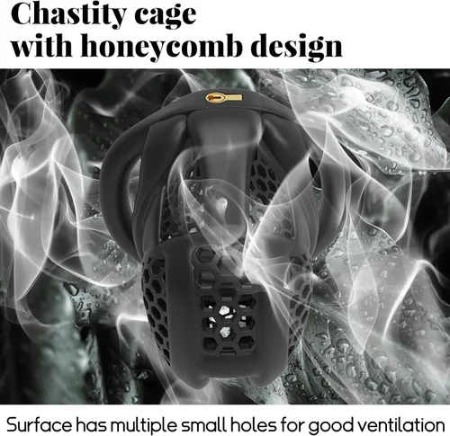 Miniatura 3 de Jaula para el pene impresa en 3D con 4 anillos curvos a presión, pequeños dispositivos de castidad de panal para hombres, SM Fetiche Extreme