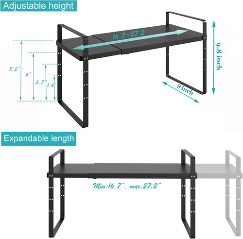 Miniatura 5 de iPEGTOP Estante organizador de almacenamiento expandible para gabinete, soporte de armario resistente, estante de especias, altura ajustable