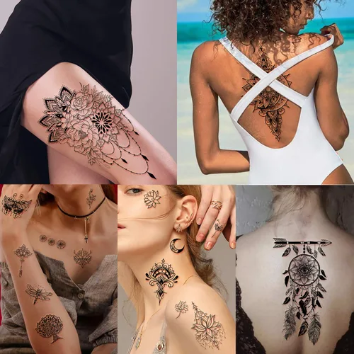 Miniatura 4 de Yazhiji 40 hojas de tatuajes temporales para mujeres y niñas, tatuajes sexis incluidos, 10 hojas extra grandes y 30 hojas de calcomanías de tatuaje