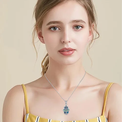 Miniatura 36 de Aniu Joyería de plata de ley 925 Hamsa de Fátima para mujer con circonita cúbica, viene con caja de regalo negra