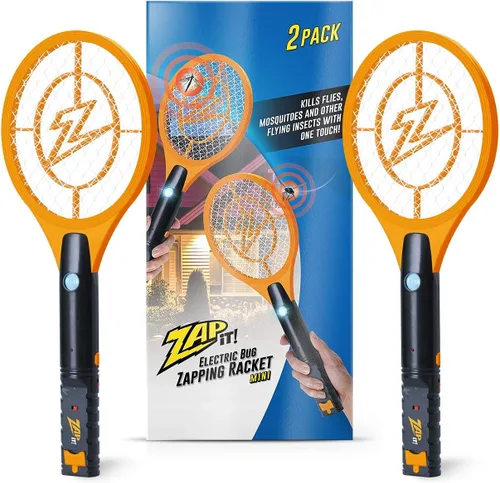 ZAP IT! Bug Zapper - Raqueta recargable mata mosquitos, 4000 voltios, cable de carga USB, paquete de 2 (Mini, Naranja)