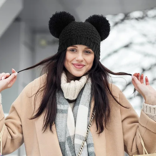 Miniatura 3 de Simplicity Gorro de punto trenzado para mujer con pompón para esquí snowboard
