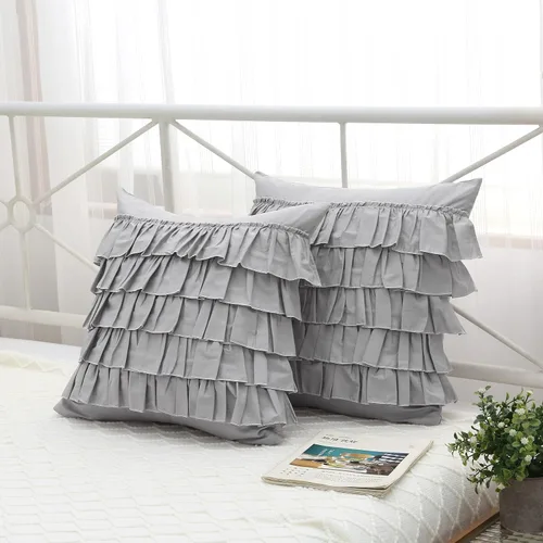 Miniatura 40 de Fundas de almohada cuadradas a cuadros en blanco y negro con volantes, fundas de almohada a cuadros, fundas de almohada de gingham, fundas