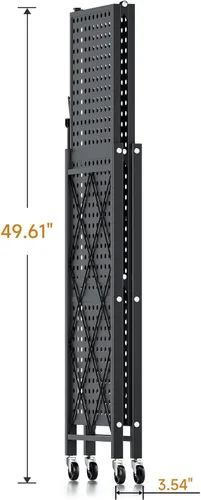 Miniatura 8 de HealSmart Estantería plegable de metal resistente de 3 niveles con ruedas, estantes organizadores para garaje y cocina con capacidad de hasta 750