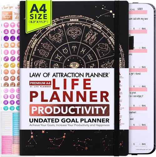 Planificador de Vida - Agenda Semanal y Mensual Sin Fecha, Viaje de 12 Meses para Aumentar la Productividad | Diario de Gratitud, Organizador de