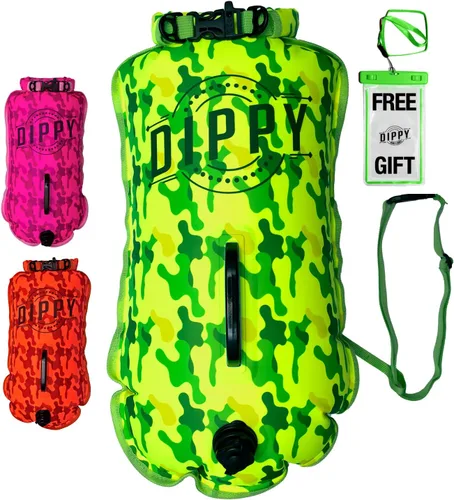 DIPPY Swim Buoy for Open Water Swimmers | 28L Waterproof Dry Bag Tow Float Swim Bubble for Adults | Triathlon Dry Bag | Sea Swimming Float | Drybag