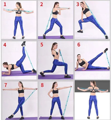 Miniatura 7 de Banda de ejercicio de resistencia elástica de 7 anillos, banda Miracle Miles, estiramiento de yoga, brazo, hombros, pies, piernas fitness, gimnasio