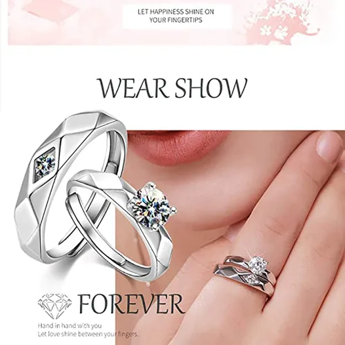 Miniatura 6 de Sunamy Fashion - Anillo de compromiso para hombre y mujer, ajustable S925 plata CZ