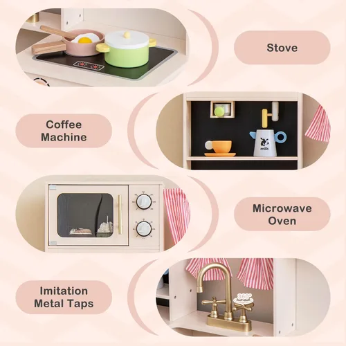 Miniatura 3 de INFANS Juego de cocina de niños, juego de cocina de juguete con máquina de café, estufa, fregadero removible, microondas, gabinete