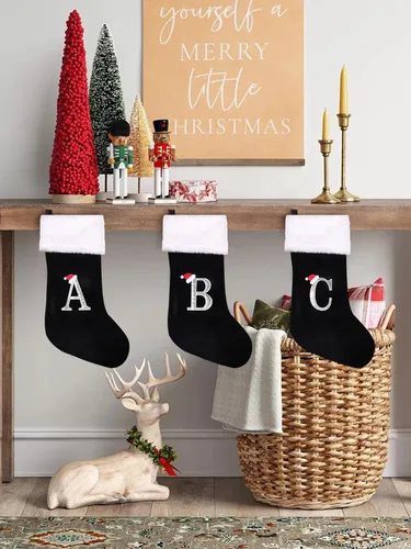 Miniatura 5 de Medias de Navidad de 20 pulgadas con monograma, letras, medias súper suaves grandes de Navidad, medias de monograma rojo para Navidad, regalo