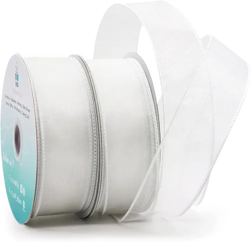 Miniatura 11 de Cinta de organza transparente con alambre de 2.5 pulgadas x 50 yardas, color blanco para silla de boda, lazo, ramo de flora, envoltura de regalos