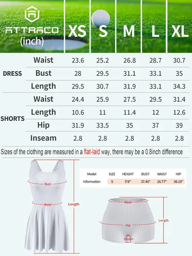 Miniatura 6 de ATTRACO Vestido de tenis para mujer con pantalones cortos, faldas de golf con bolsillos