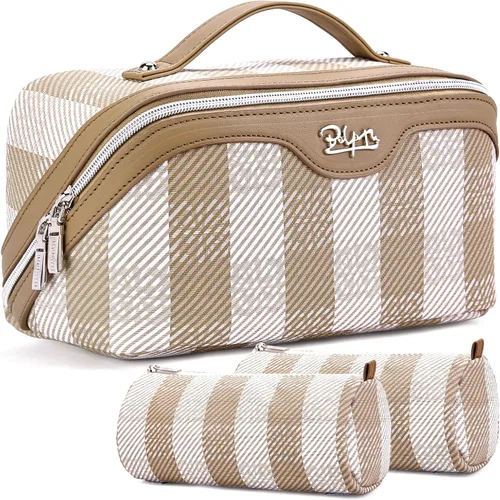 Miniatura 38 de BOYATU Bolsa organizadora de maquillaje de viaje, bolsa de cosméticos: Juego de 3 bolsas de maquillaje para mujeres con asa - Bolsas de aseo