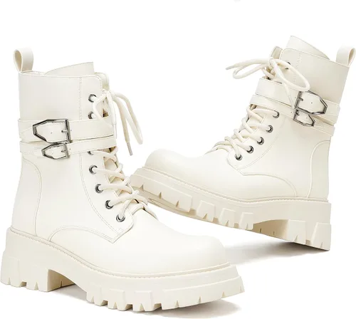 Miniatura 10 de Botas de combate para mujer, botas rave para mujer, botas de motocicleta de moda, con hebilla, góticas, tacón grueso