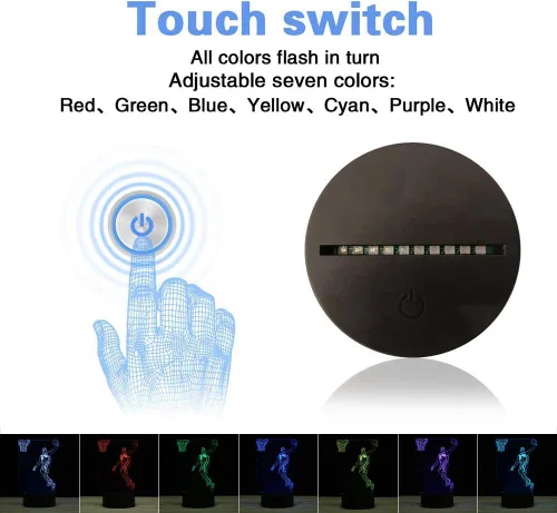 Miniatura 4 de XIEHE Luz nocturna LED de ilusión 3D, 7 colores de cambio gradual con interruptor táctil, lámpara de mesa USB para regalos de vacaciones