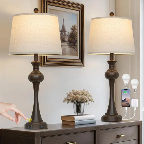 Miniatura 13 de Cinyirong Lámparas de mesa doradas de 28.75 pulgadas, modernas, con control táctil de 3 vías, regulable, con puertos USB A+C y salidas de CA