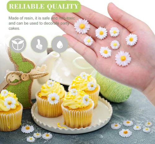 Miniatura 3 de Hicarer 50 piezas de margaritas de resina plana con base de resina, cuentas de margaritas de epoxi, mini margaritas decoradas artificiales con caja