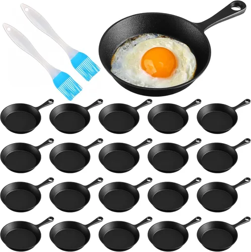 Remerry Juego de 20 sartenes de hierro fundido de 4 pulgadas, mini sartén antiadherente de hierro negro, pequeño plato chisporroteante, sartén para