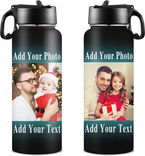 Miniatura 14 de Botellas de agua personalizadas para niñas, de acero inoxidable con aislamiento de doble pared con pajita, botella de agua de color degradado